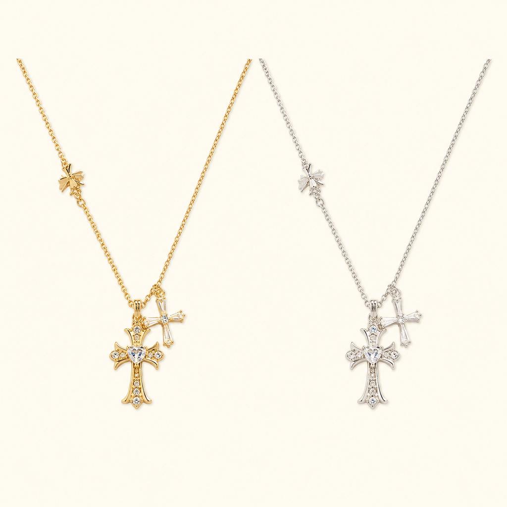 Layered Double Cross Necklace