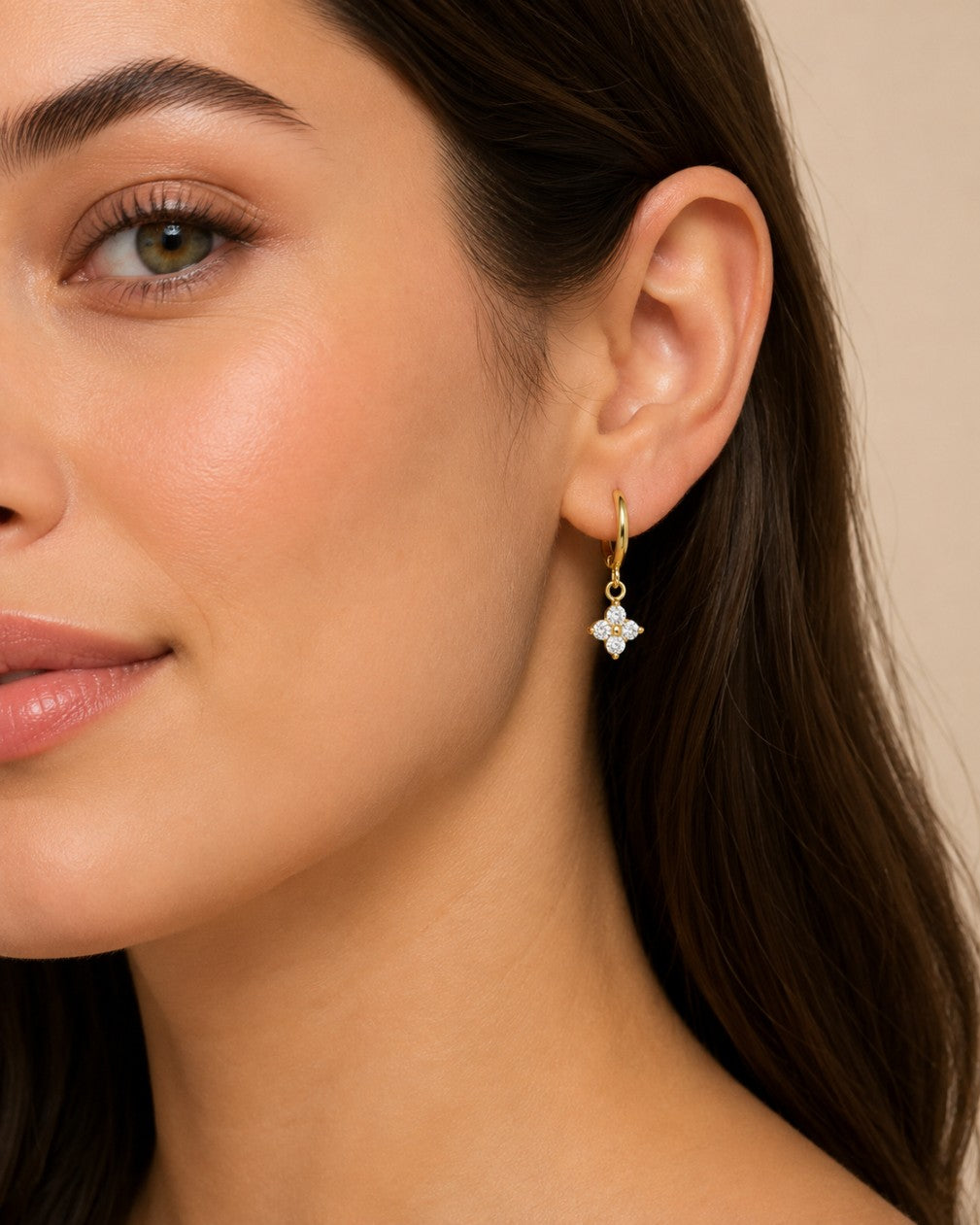 Flower Drop Hoop Earrings