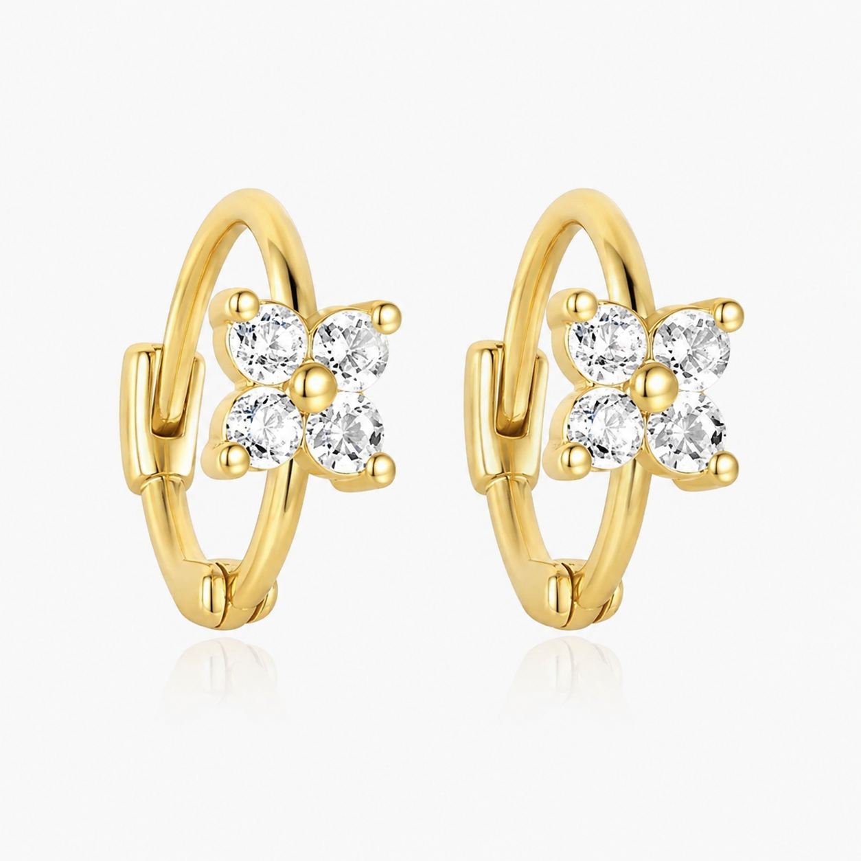 Floral Glass Stone Hoop Earrings