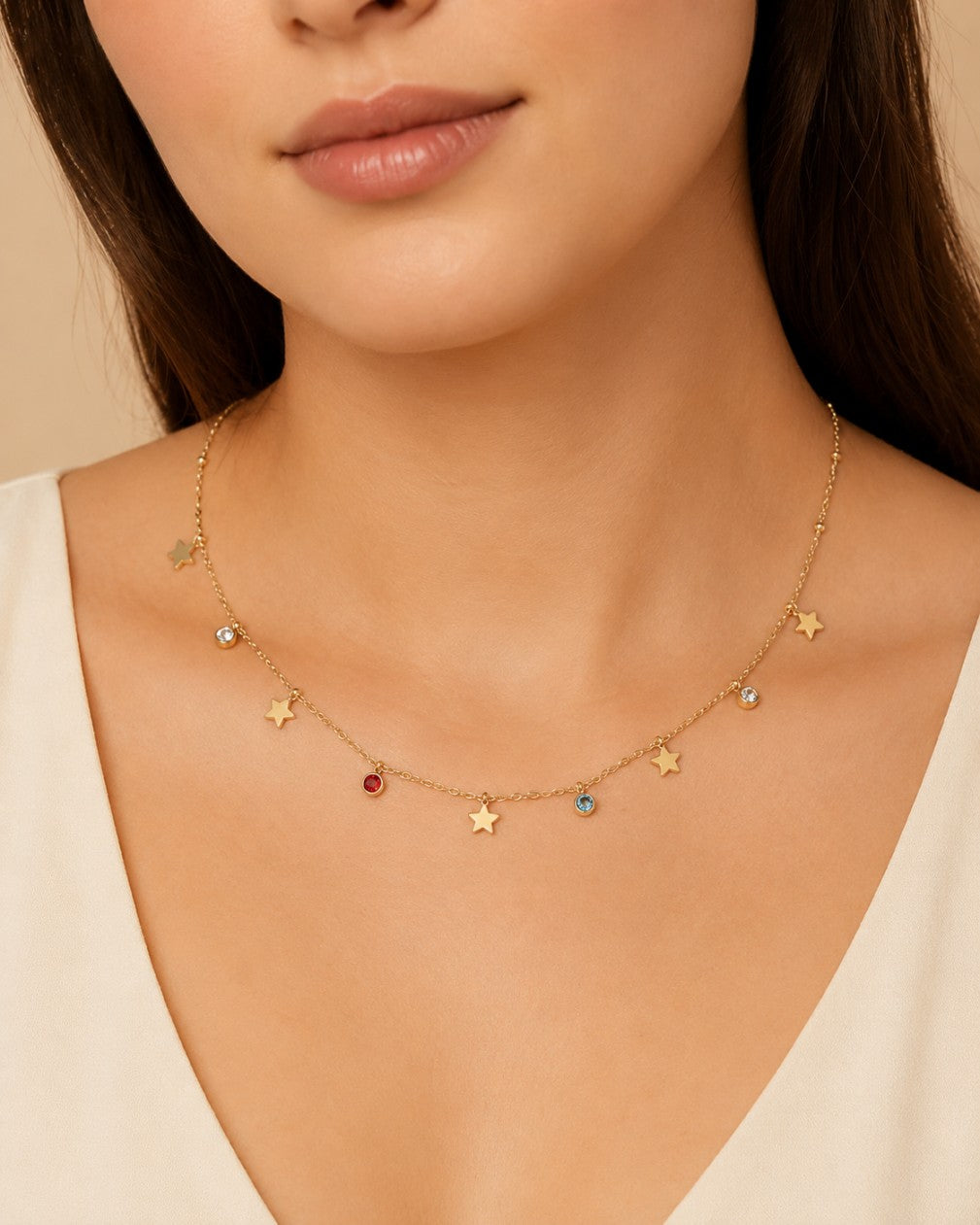 Golden Star & Crystal Charm Necklace