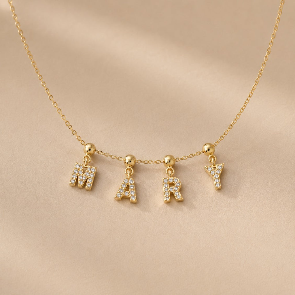 Glass Stone Initial Letter Necklace