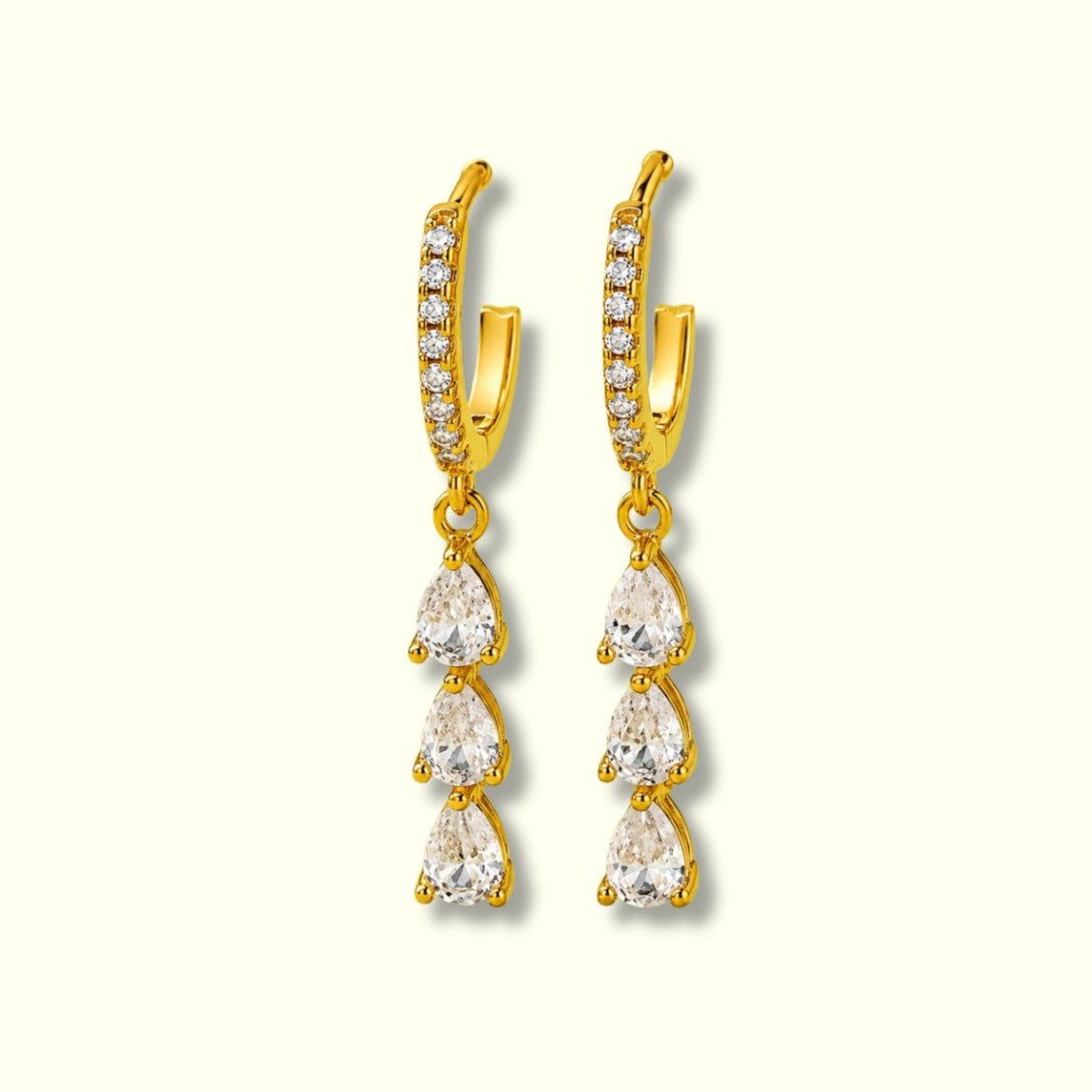 Triple Drop Glass Stone Hoop Earrings