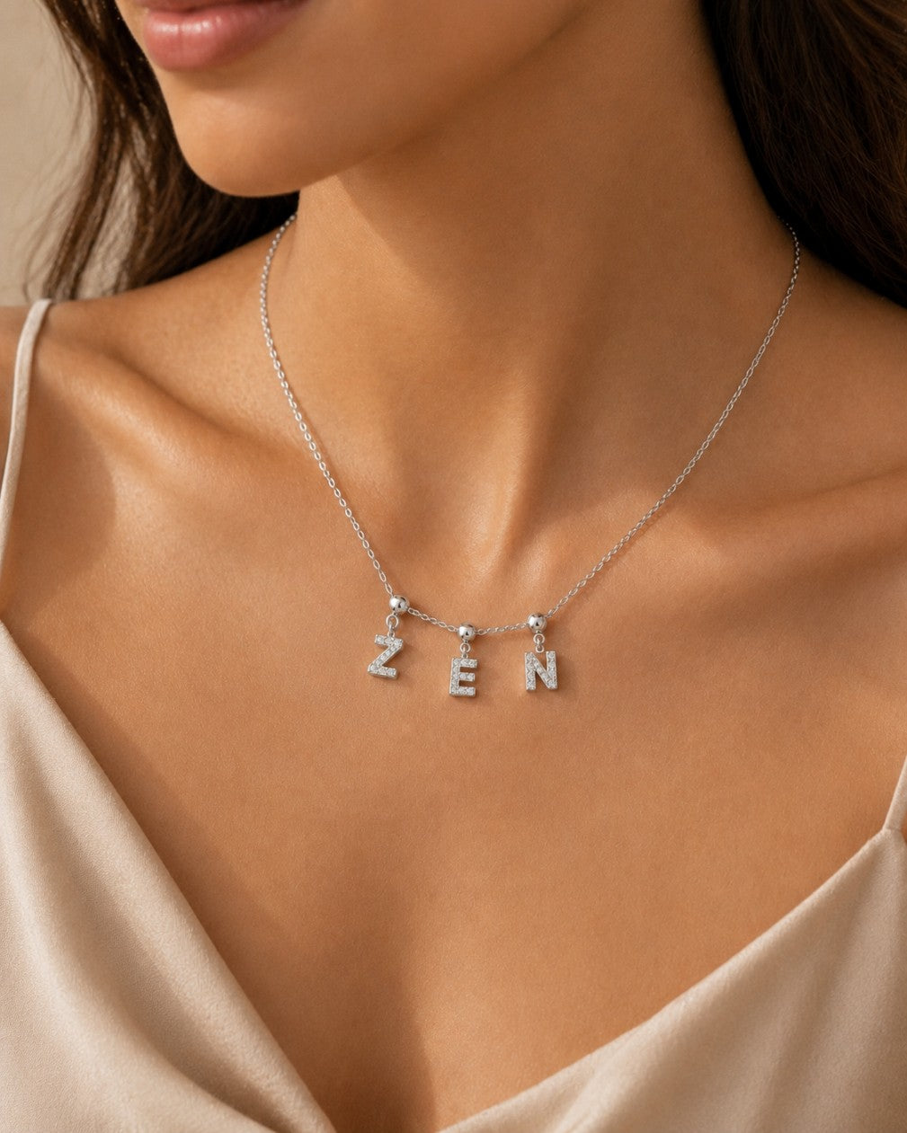Glass Stone Initial Letter Necklace