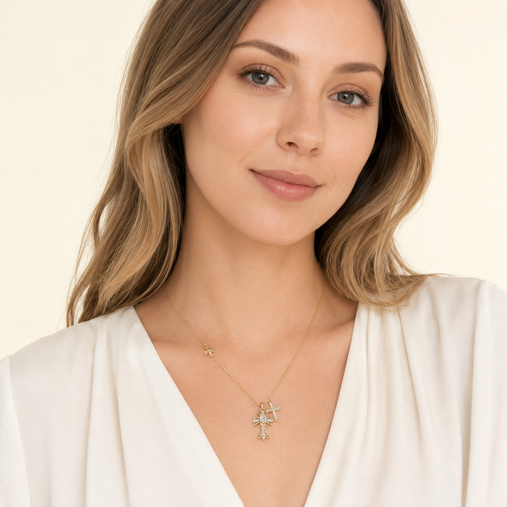 Layered Double Cross Necklace