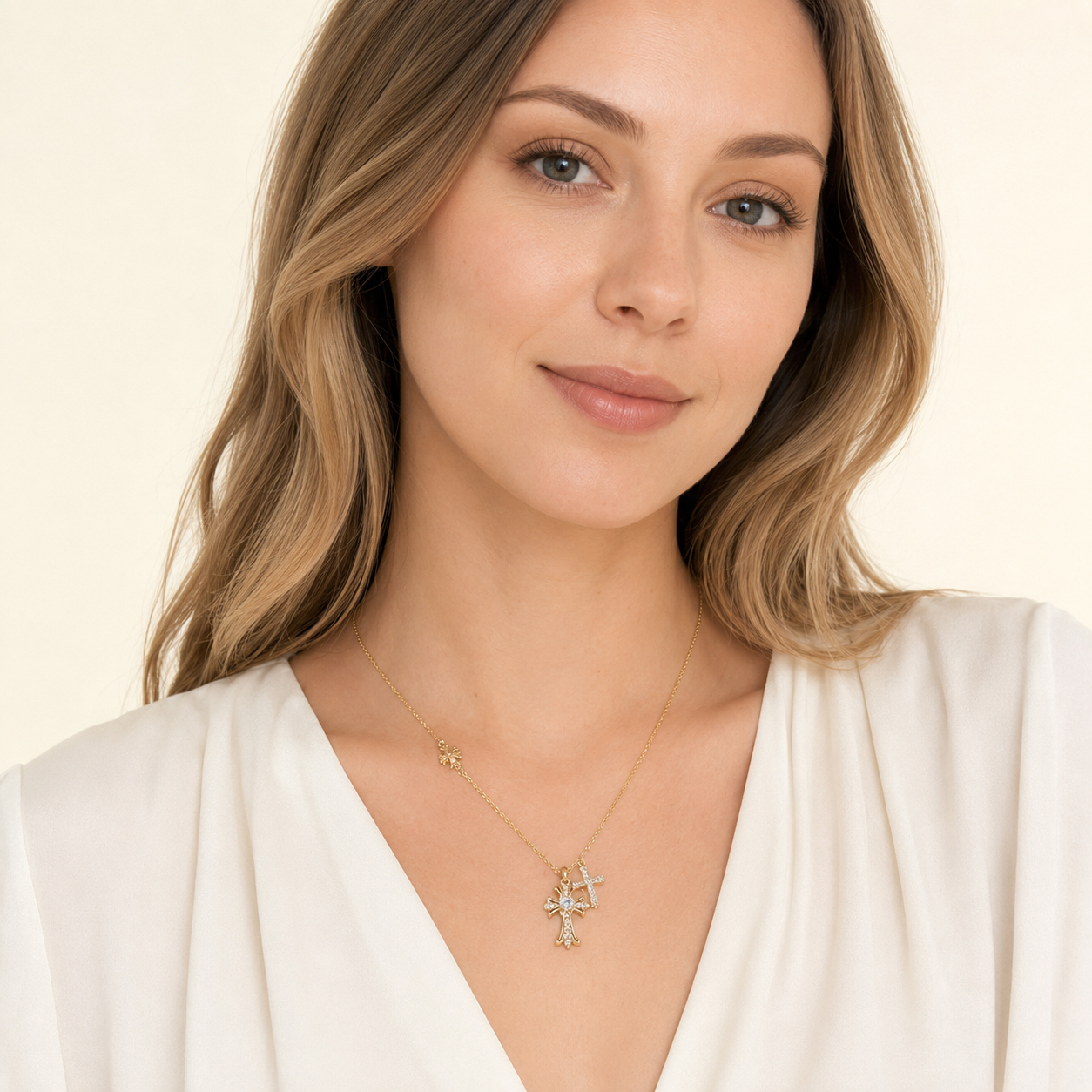 Layered Double Cross Necklace