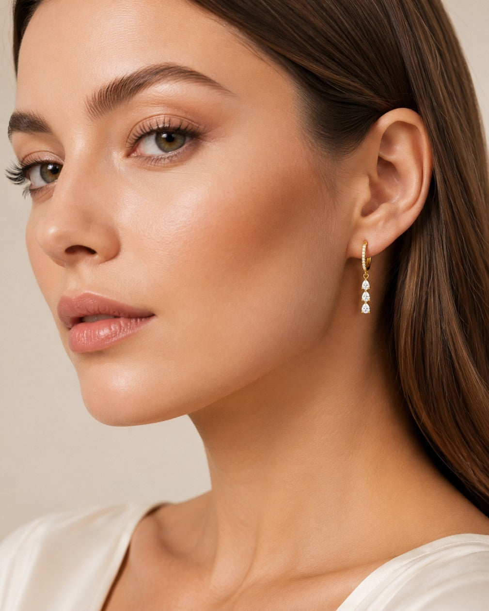 Triple Drop Glass Stone Hoop Earrings