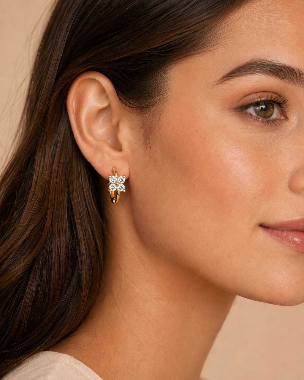 Floral Glass Stone Hoop Earrings