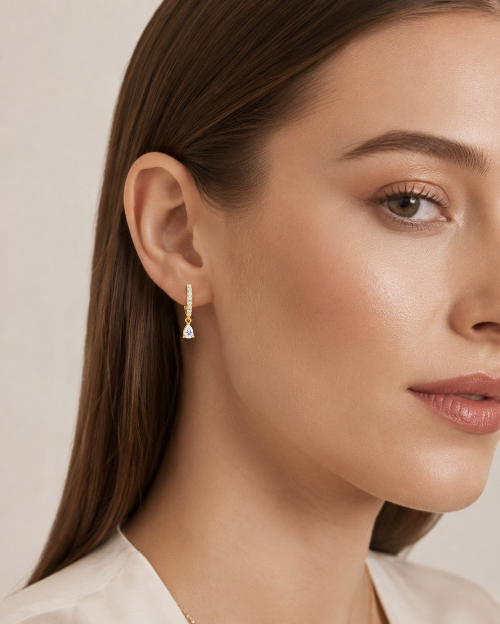 Golden Glass Stone Hoop Earrings