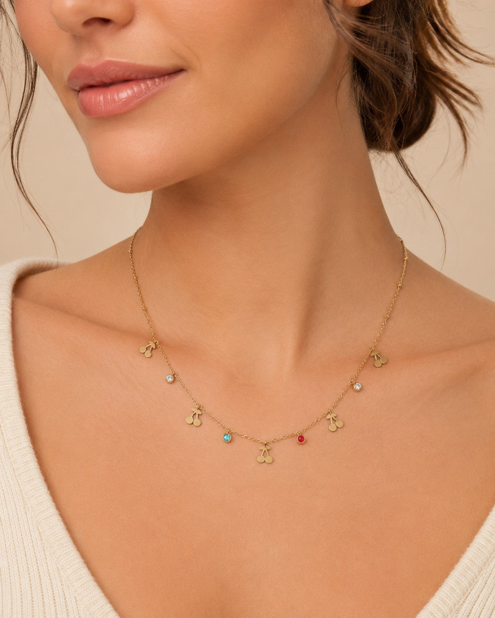 Golden Cherry Charm Necklace