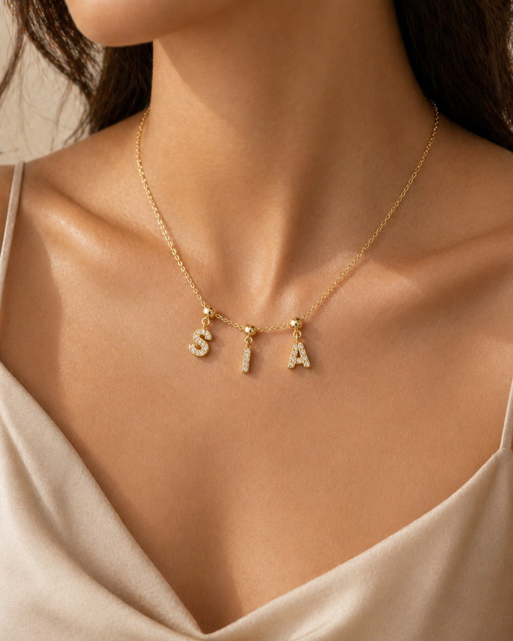 Glass Stone Initial Letter Necklace