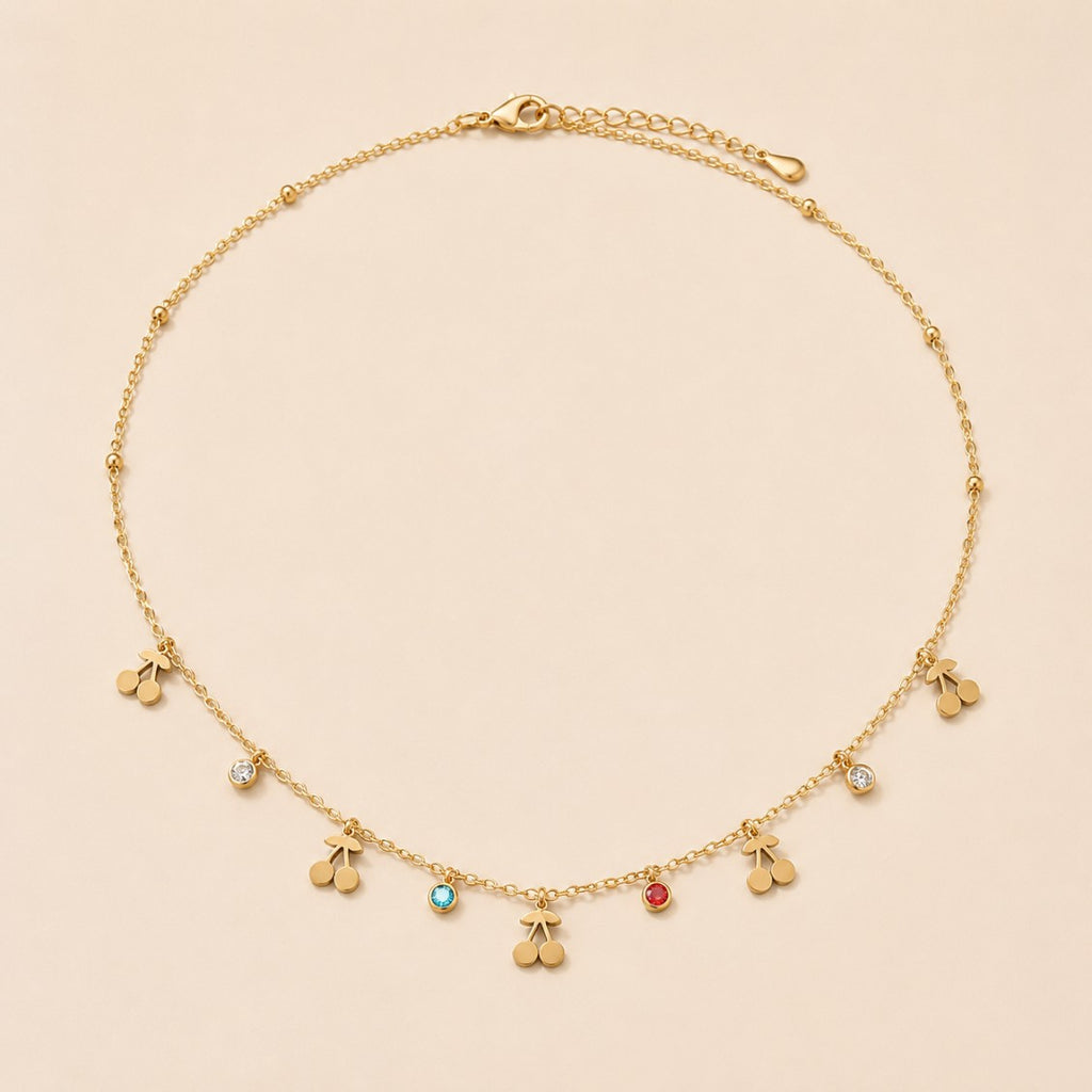 Golden Cherry Charm Necklace